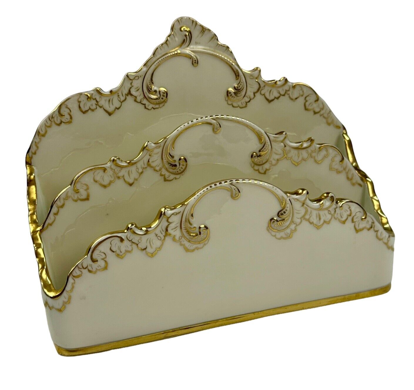 Antique Davis Collamore & Co Lenox Porcelain Letter Holder Ornate Gold Victorian