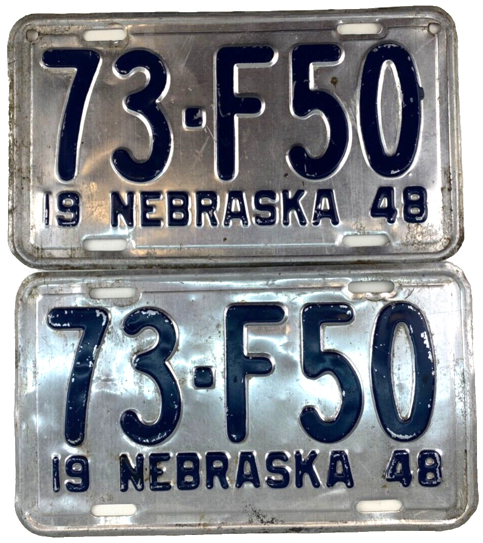 Nebraska 1948 Old License Plate Set Vintage Gosper Co Garage Decor Collector
