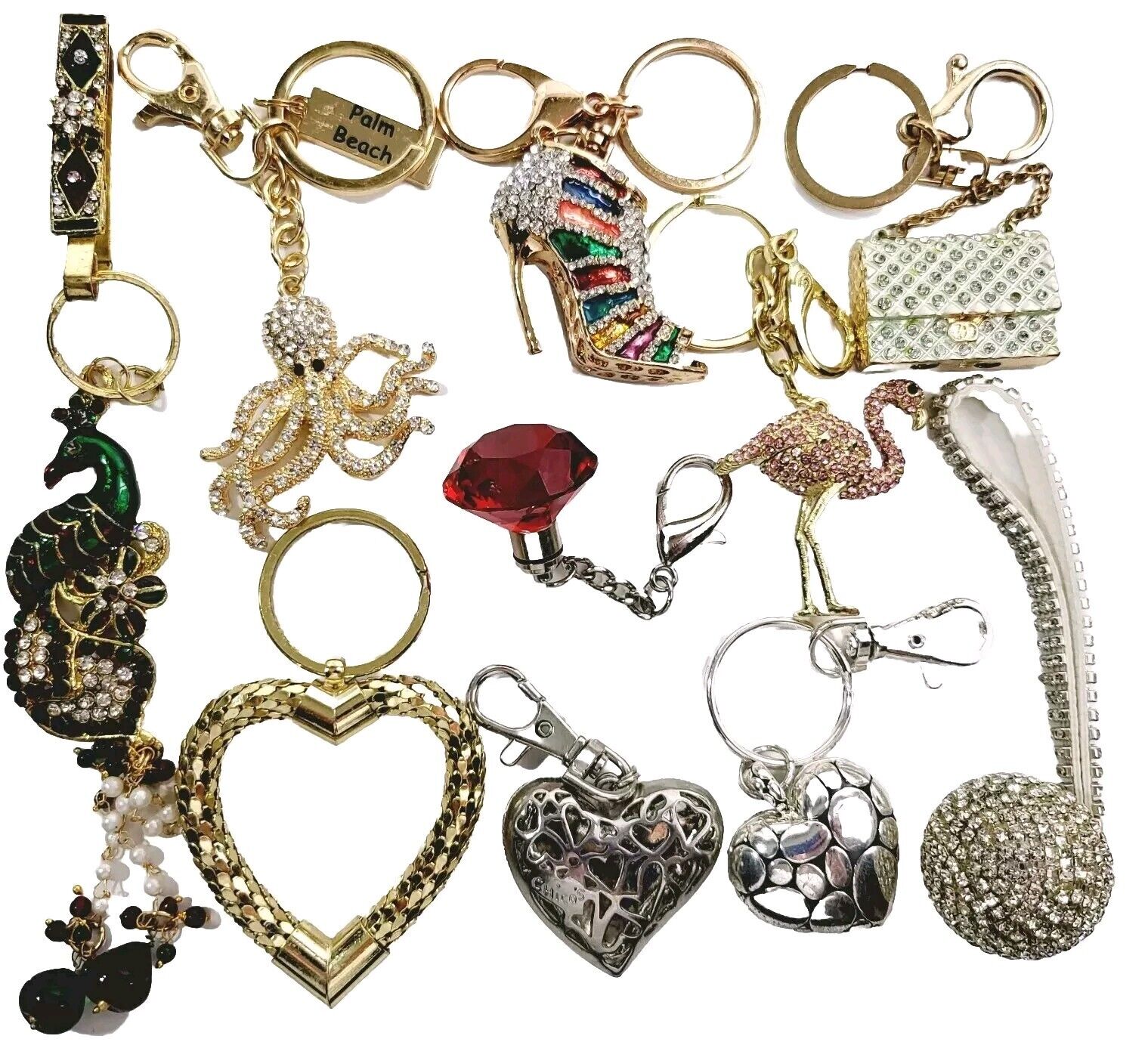 Keychain Lot Bling Style Vintage & Modern Novelty Fashion Key Chains 10pcs Total