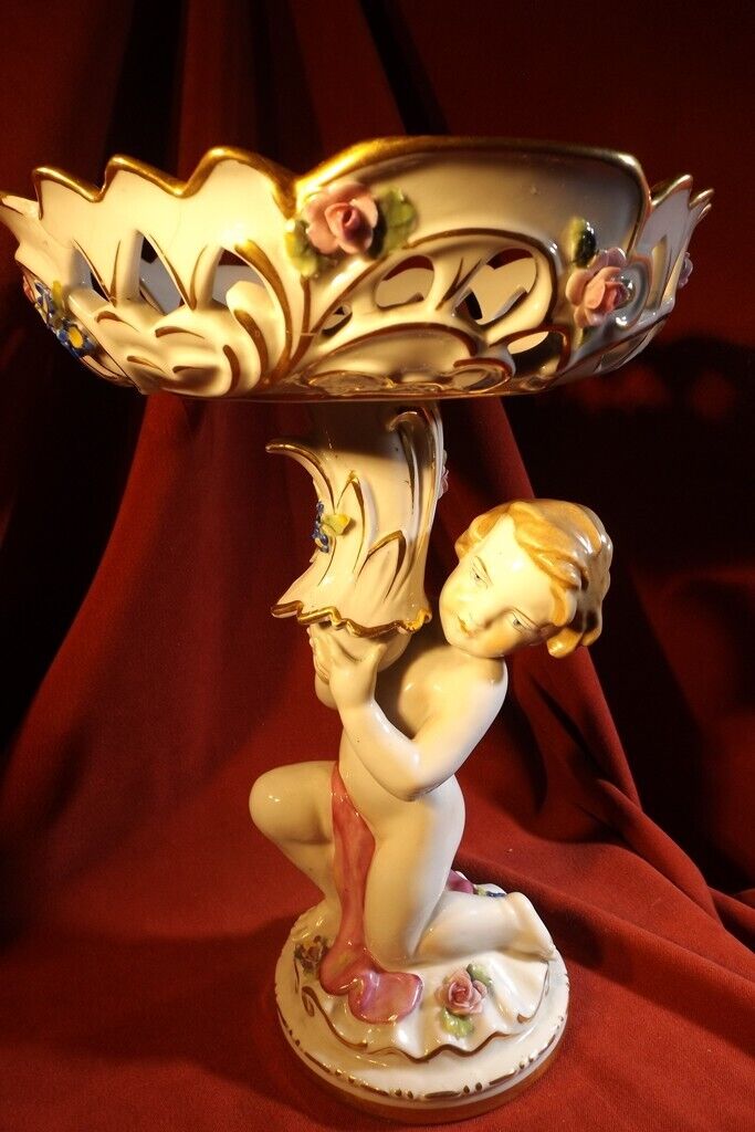Meissen Style Von Schierholz Porcelain Comport w/ Cherub & Flowers