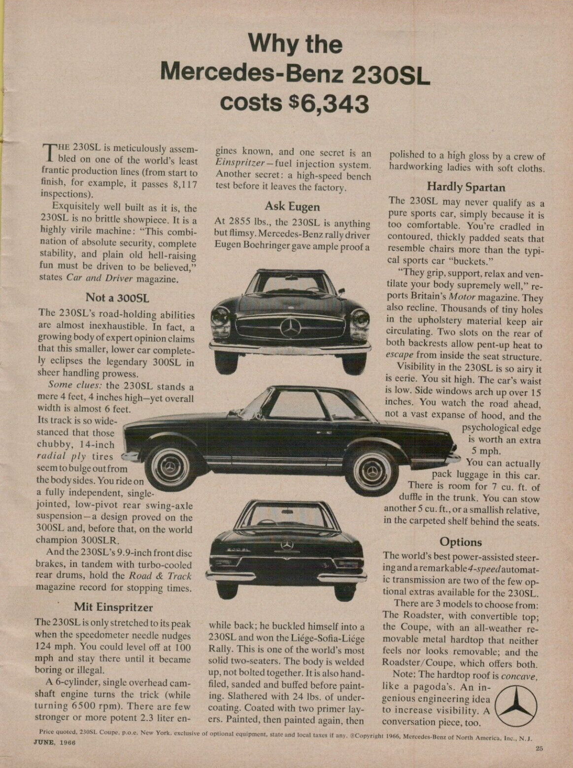 1966 Mercedes-Benz 230SL Highly Virile Machine 2-door Coupe Original Print Ad