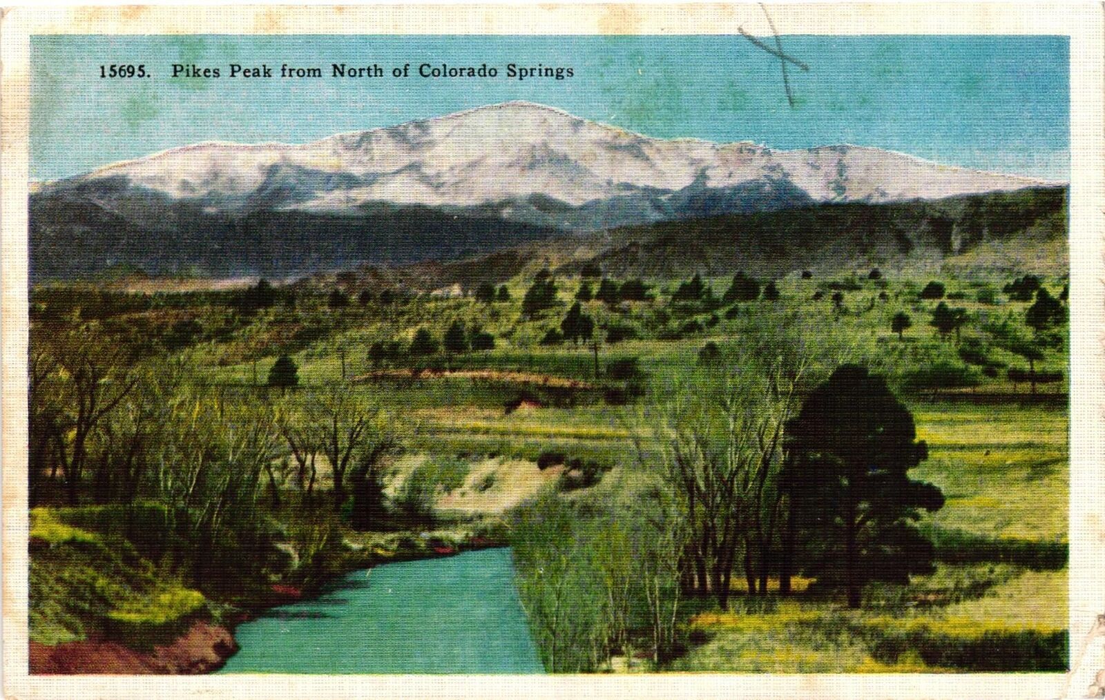 Vintage Postcard- Pikes Peak from North of Colorado Springs.