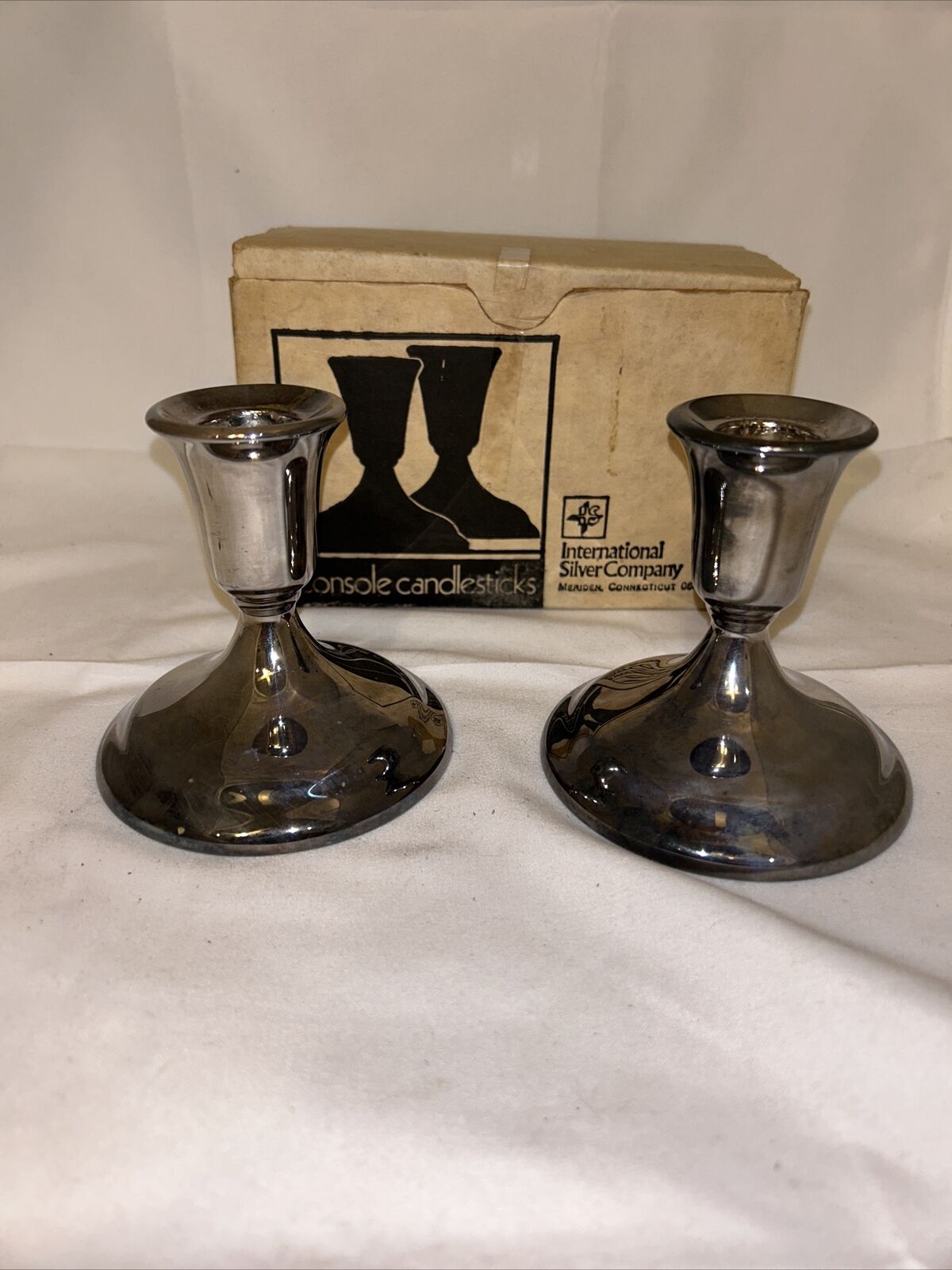 Vintage International Silver Company Console Candlestick Holders Original Box