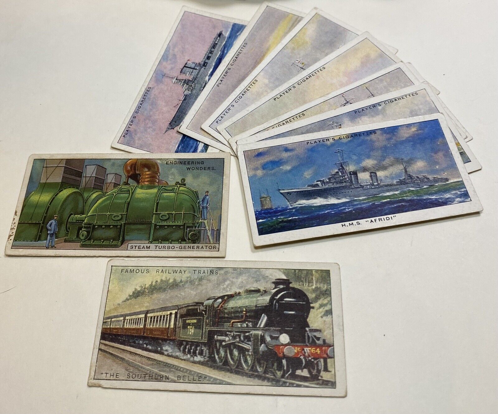 Antique Cigarette Card Lot Naval Craft & Railway Trains Military Battleships USA