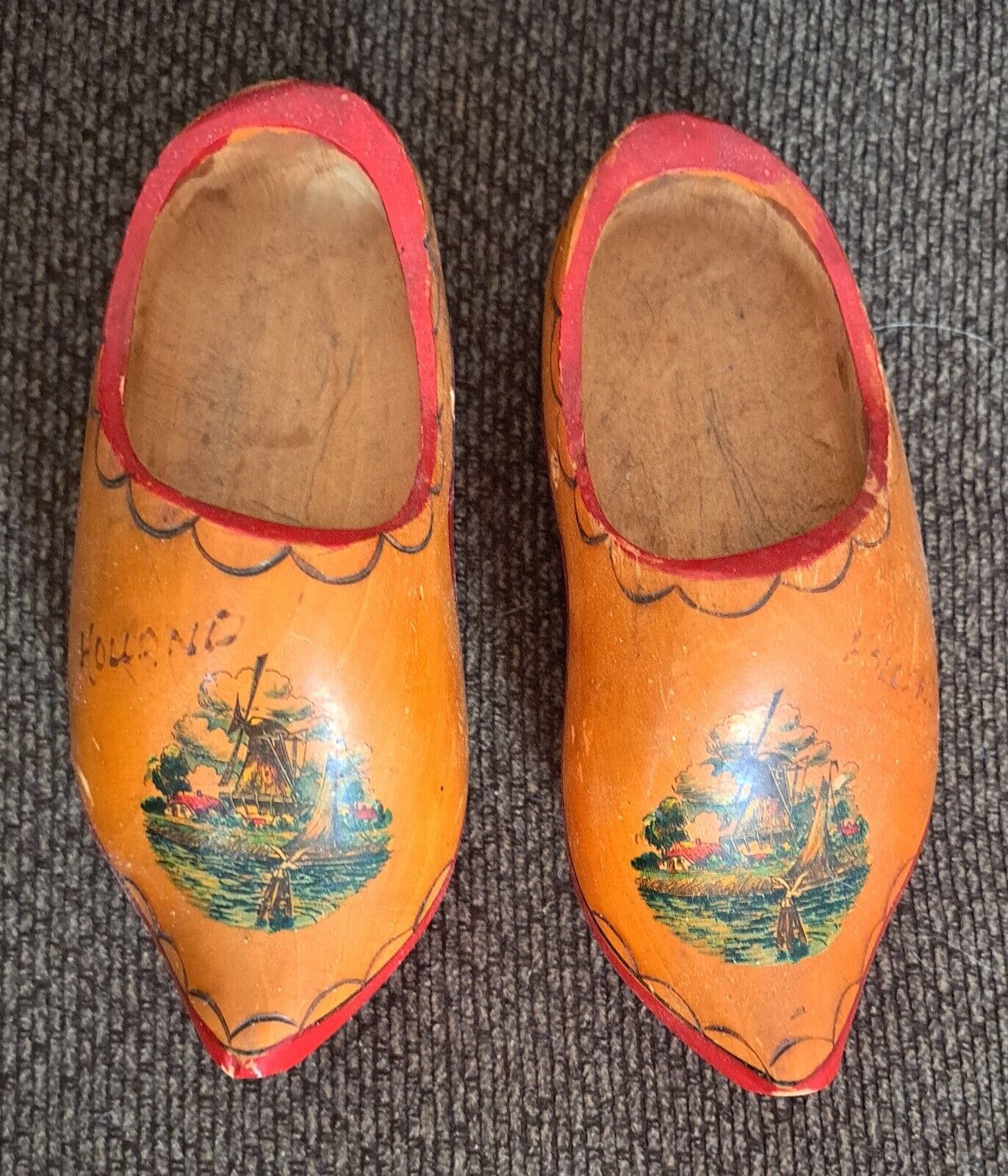 Small Dutch Wooden Shoes Clogs Holland Hand Painted Vintage Wood