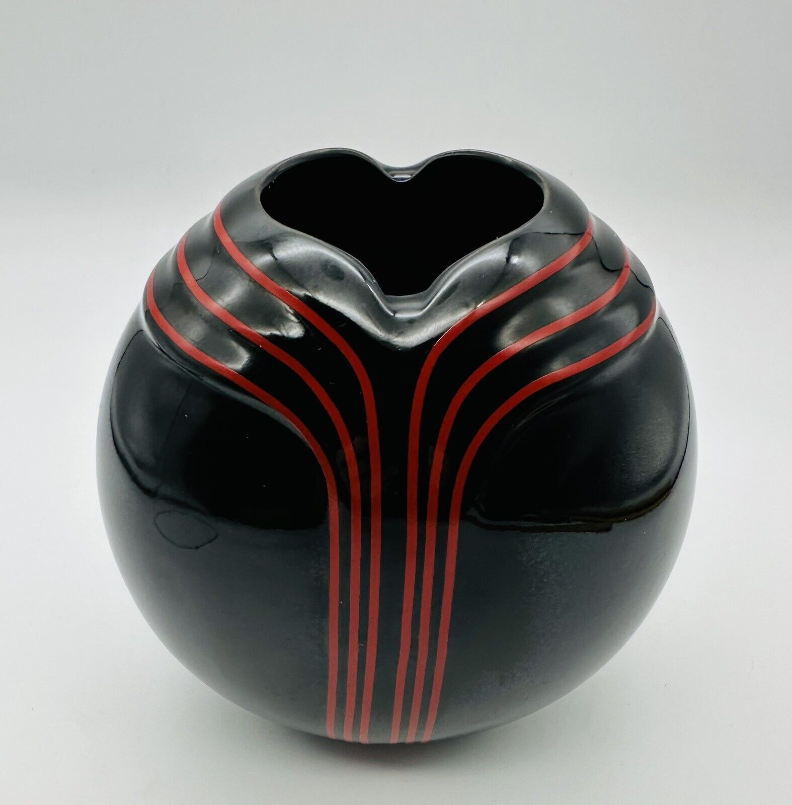 Vintage 1980s Art Deco Style Bud Vase Black Red Stripes TOYO Japan Porcelain