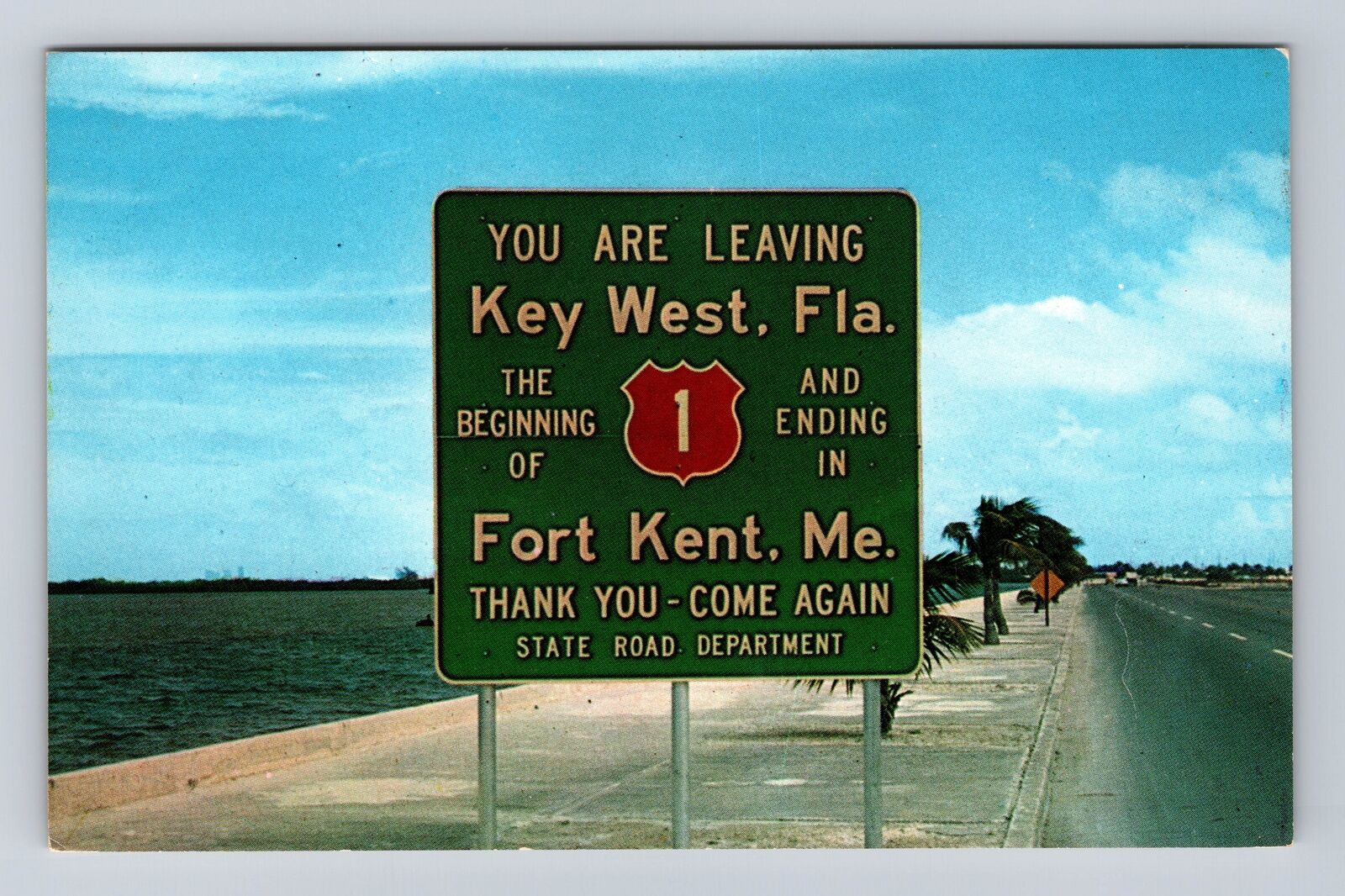 Key West FL-Florida, Leaving Key West Sign, Antique Vintage Souvenir Postcard