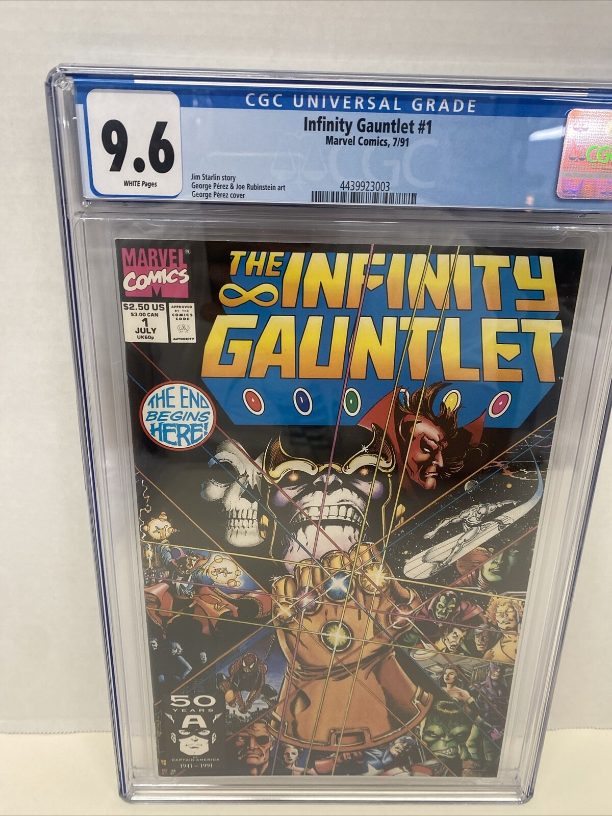 Infinity Gauntlet #1 Thanos CGC VF/NM 9.6 White Pages