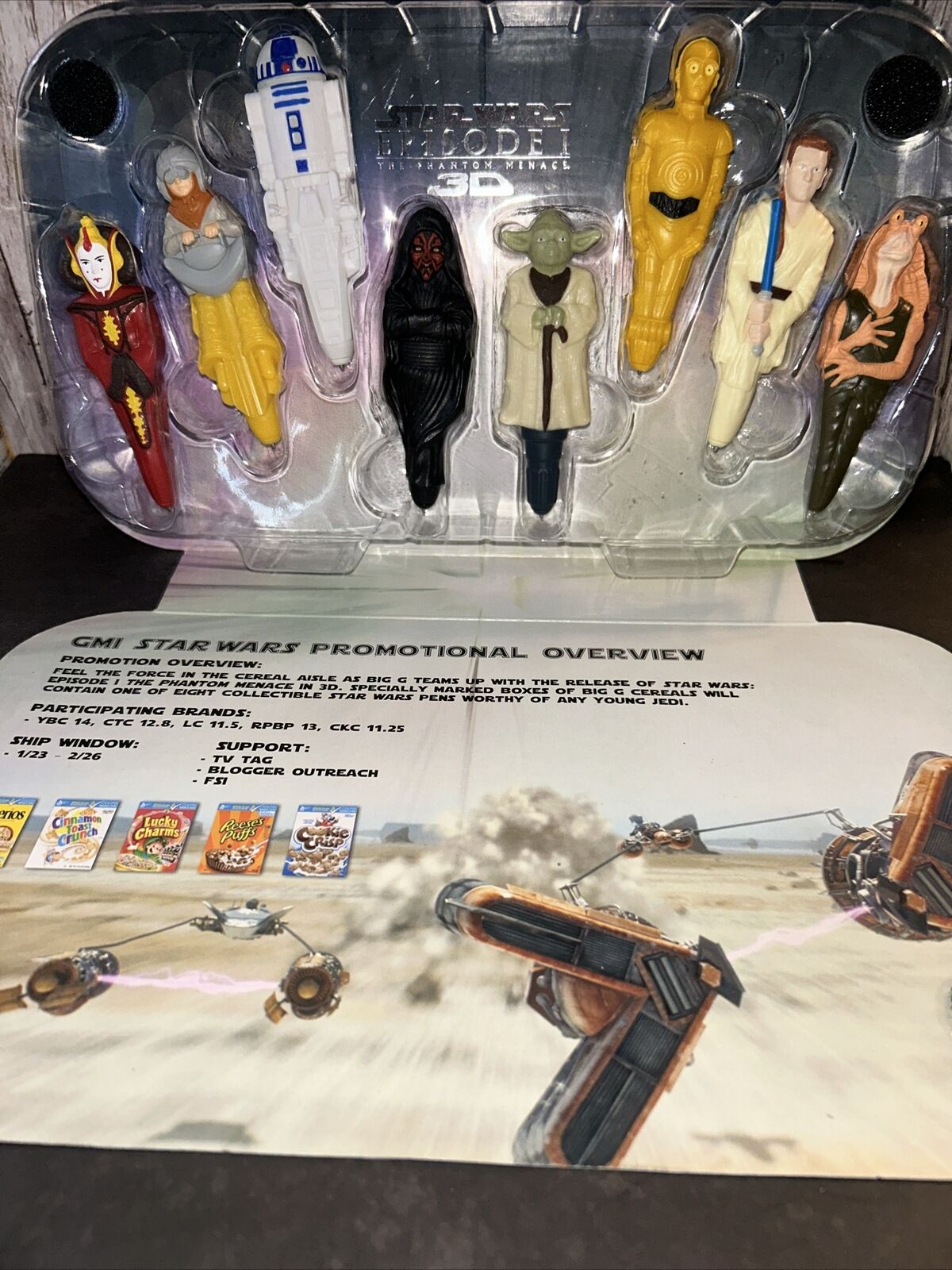 Rare Star Wars The Phantom Menace 3d Toy Pens General Mills Promo Press Kit