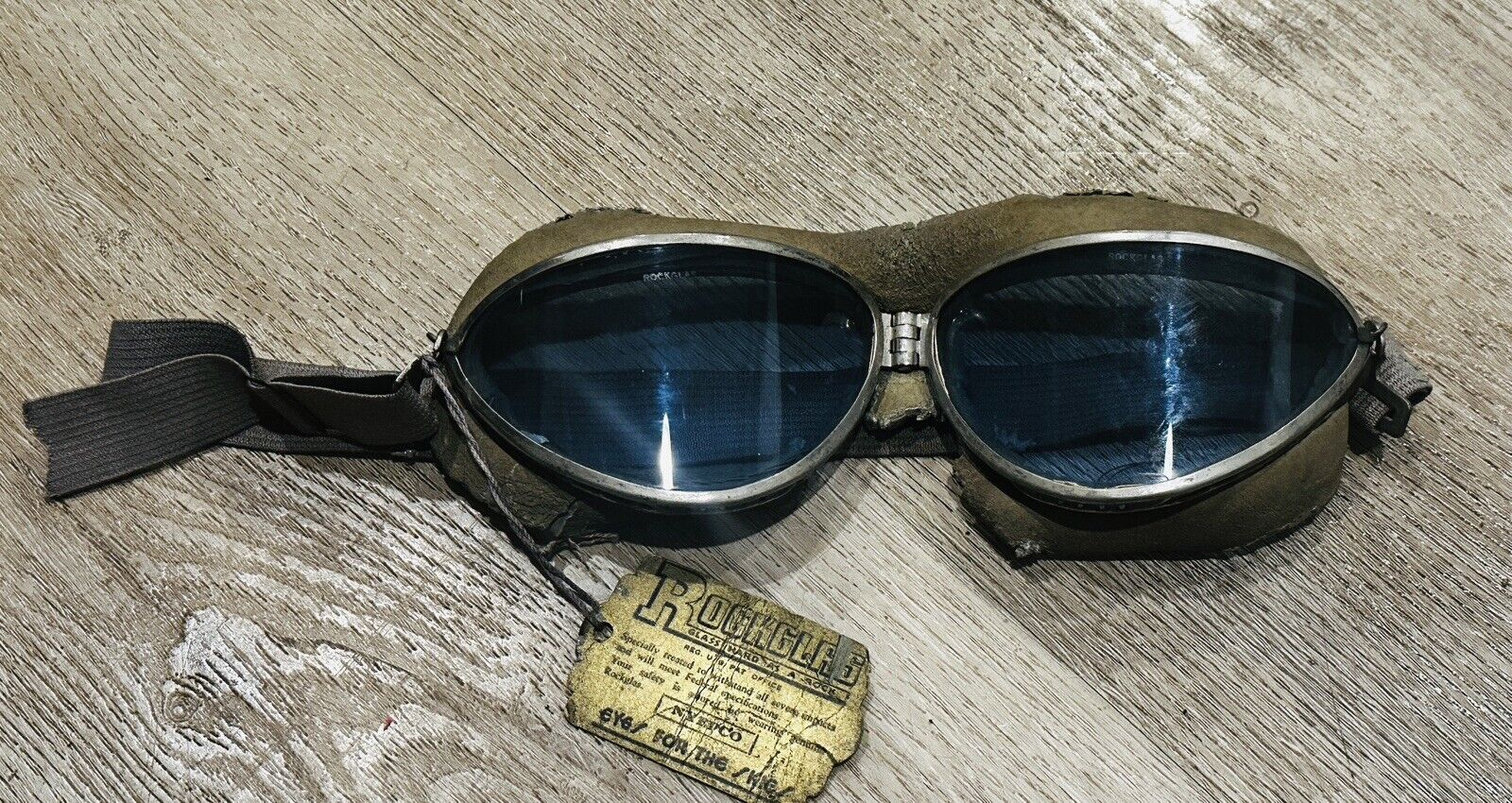 1930\'s WWII USN Aviator Seesall Military Pilot Flight Goggles Blue Rockglas Lens