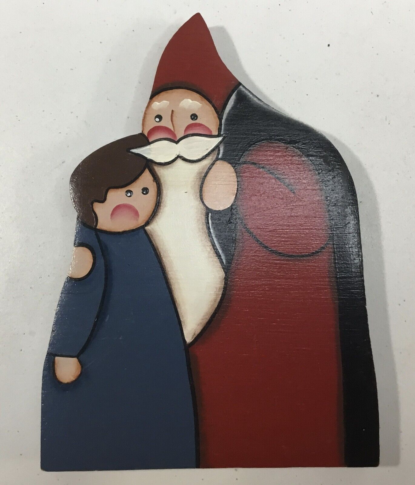 Vintage St. Nicholas and boy plaque, hand painted, signed, 1988