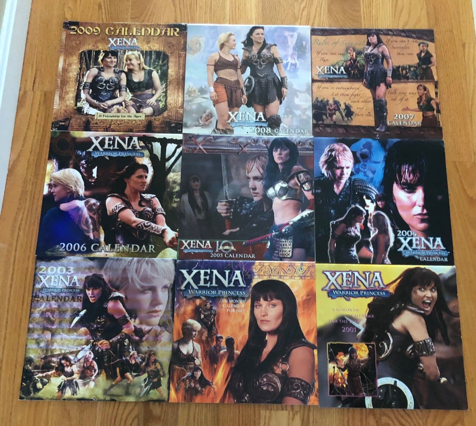 XENA: Warrior Princess Wall Photo Calendar Lot Of 9 From 2001-2009 PLUS 2 Books