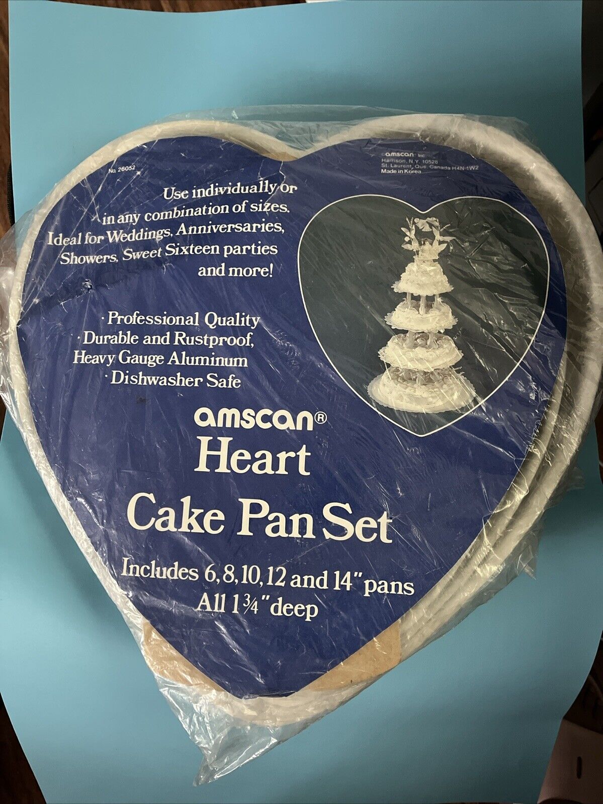 Vintage-Amscan Heart Cake Includes 6,8,10,12, And 14”Pans. All 1 3/4” Deep