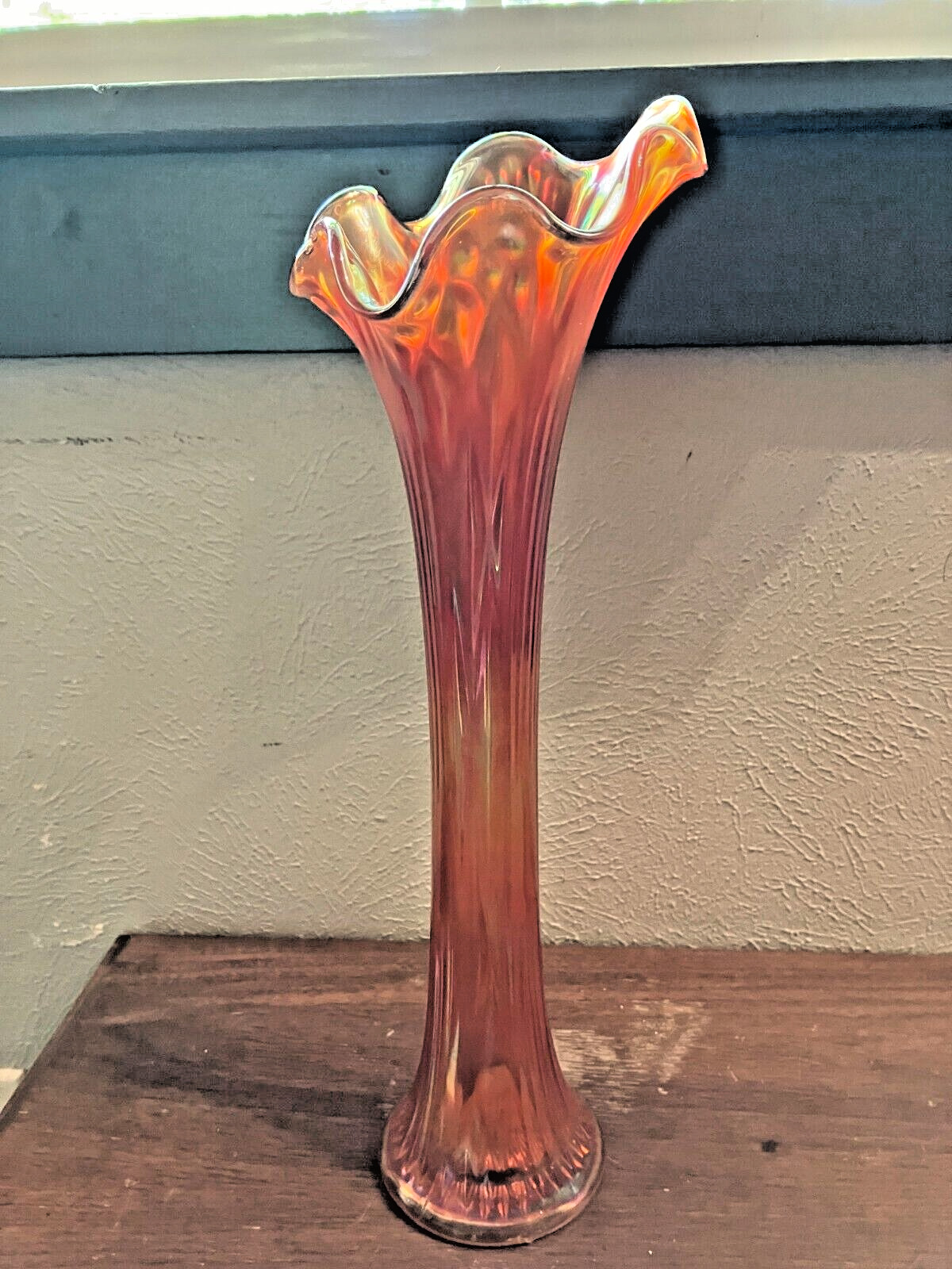 Tall Vintage Carnival Glass Vase 15.75\