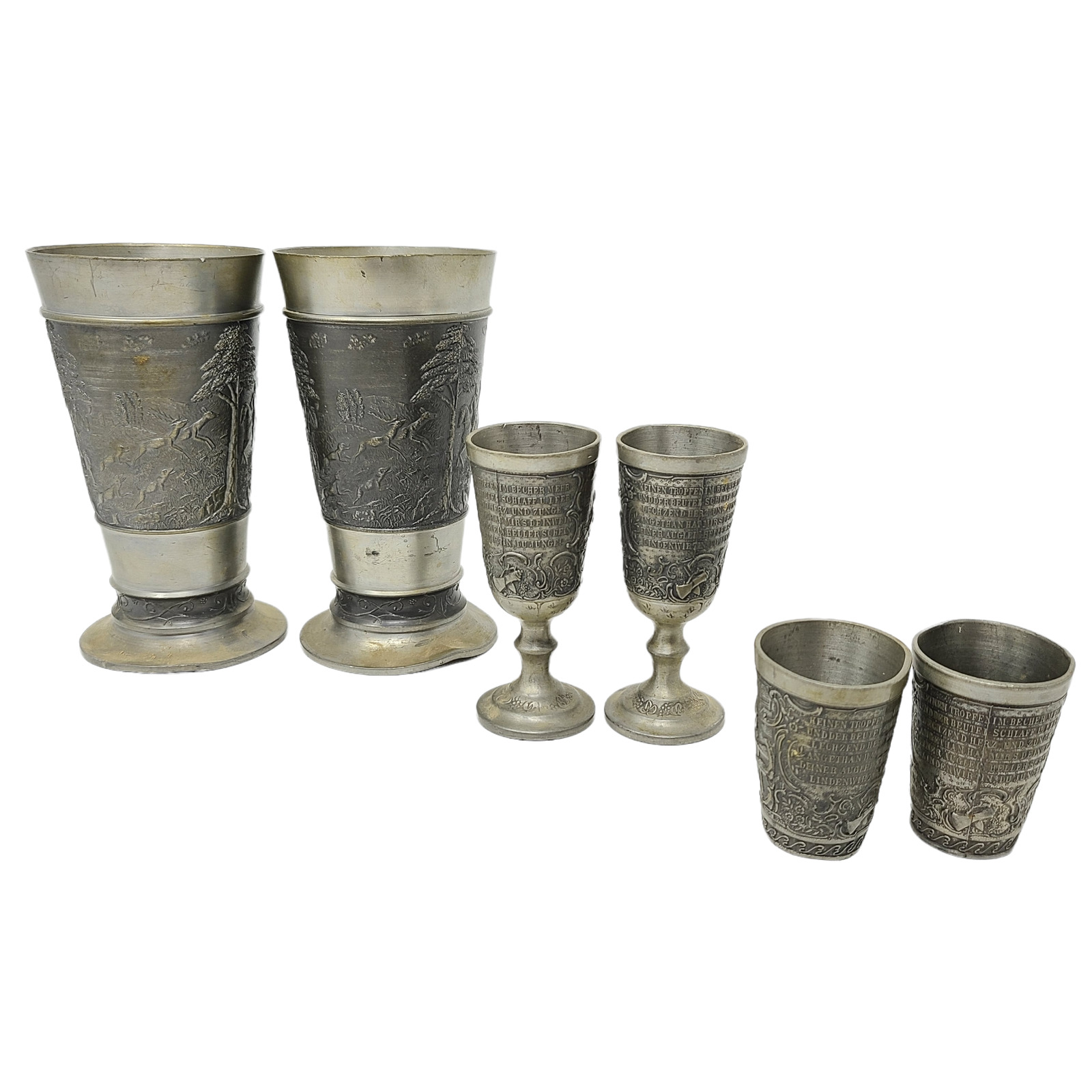 Vintage Rein Zinn German Pewter Cups Shot Glasses Set 6 Pieces