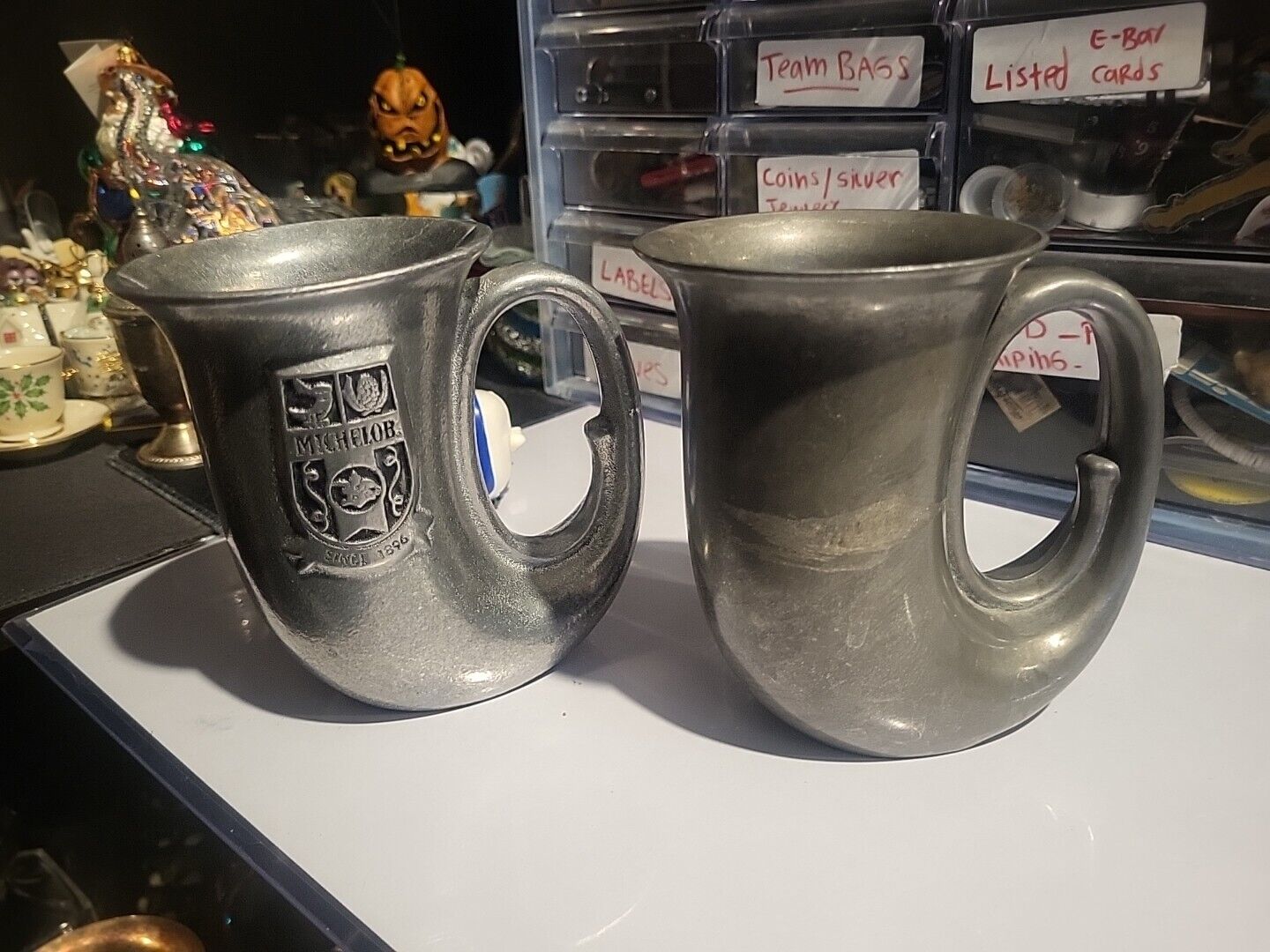 Vintage Pewter Horn Shape Mug Vase 5\