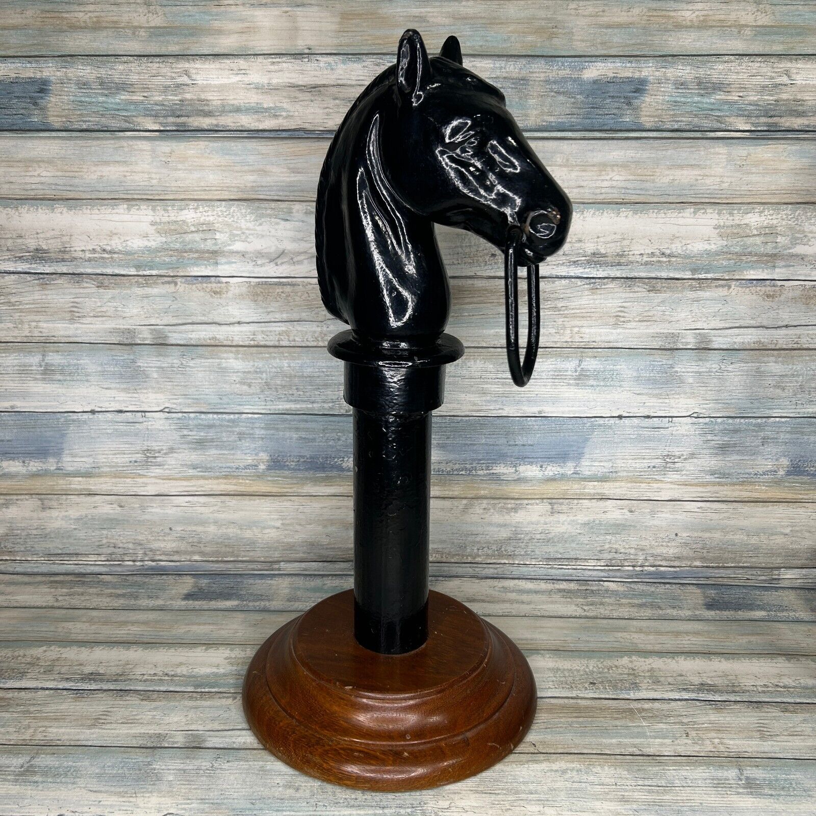 Cast Iron Hitching Post Horse Head Fence Topper Ring Stand Art Decor Door Stop