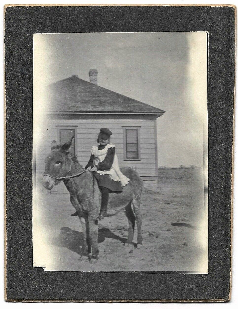 Vintage Old CDV Photo of Little Girl Riding a Donkey by House Selma California 