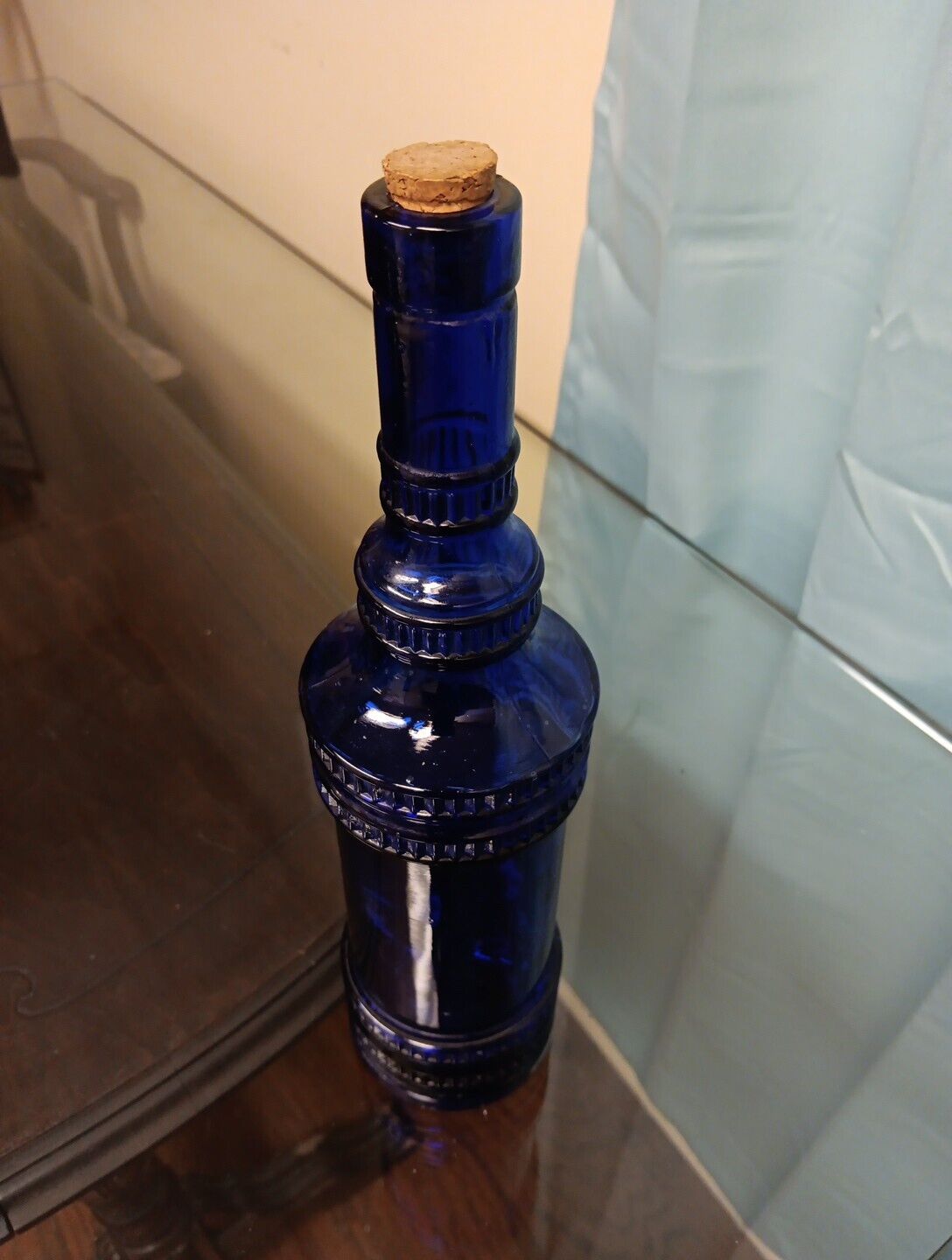Cobalt Blue Embossed Glass Bottle 13\
