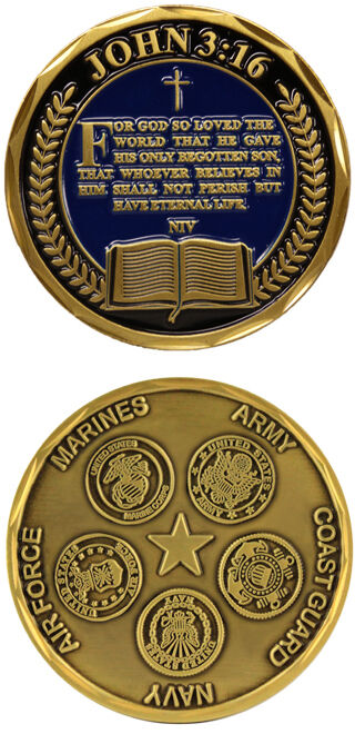 JOHN 3:16 PRAYER MILITARY ALL BRANCHES CHALLENGE COIN 