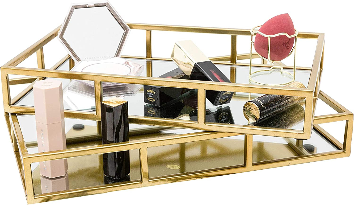 Gold Vanity Tray Perfume Tray with Metal Frame, Jewelry Perfume Organizer Trays 