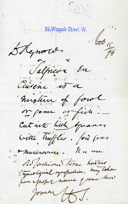 HENRY THOMPSON - AUTOGRAPH LETTER SIGNED 02/11/1874