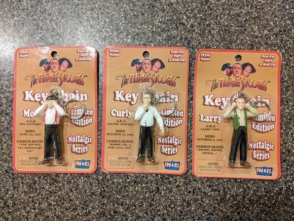 Set of 3 - Vintage 1997 Three Stooges Limited Edition Keychains Sealed Larry Moe