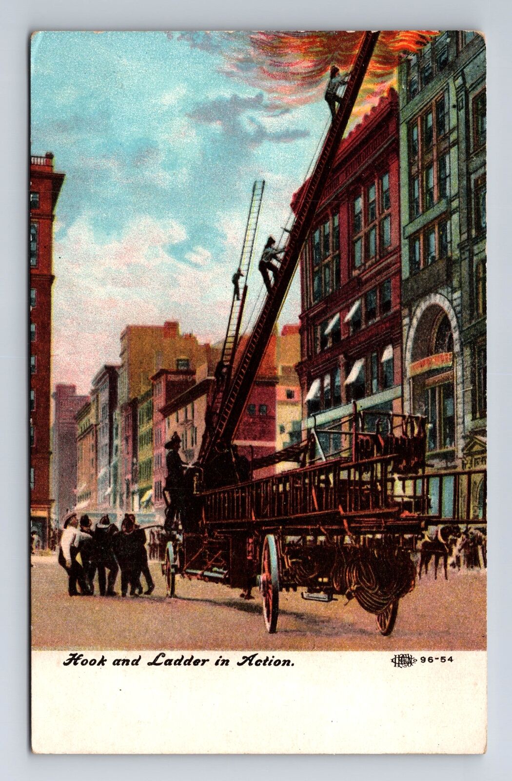 New York City NY-Hook And Ladder In Action, Antique, Vintage Postcard