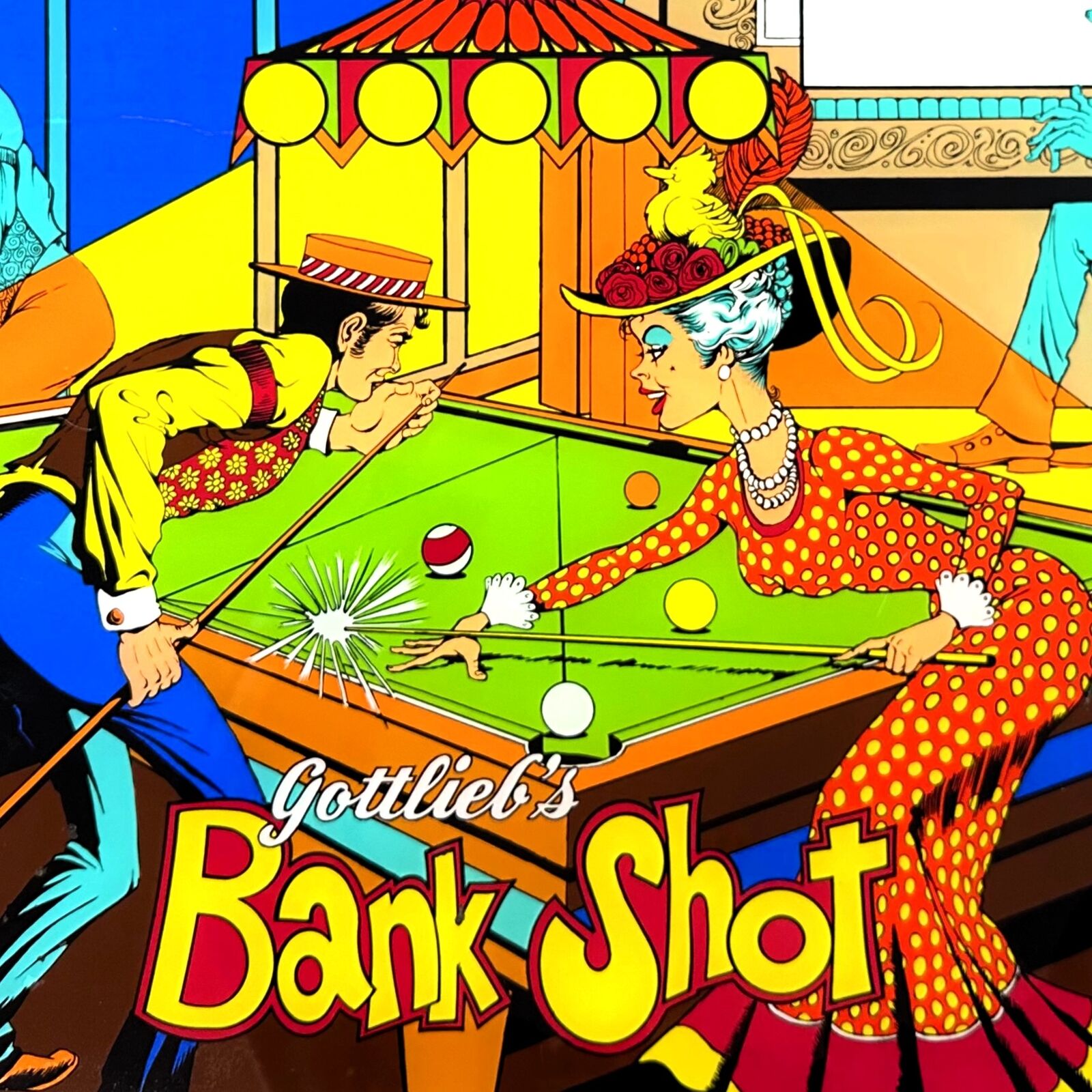 Gottlieb Bank Shot Pinball Machine Game Backglass ORIGINAL NOS 