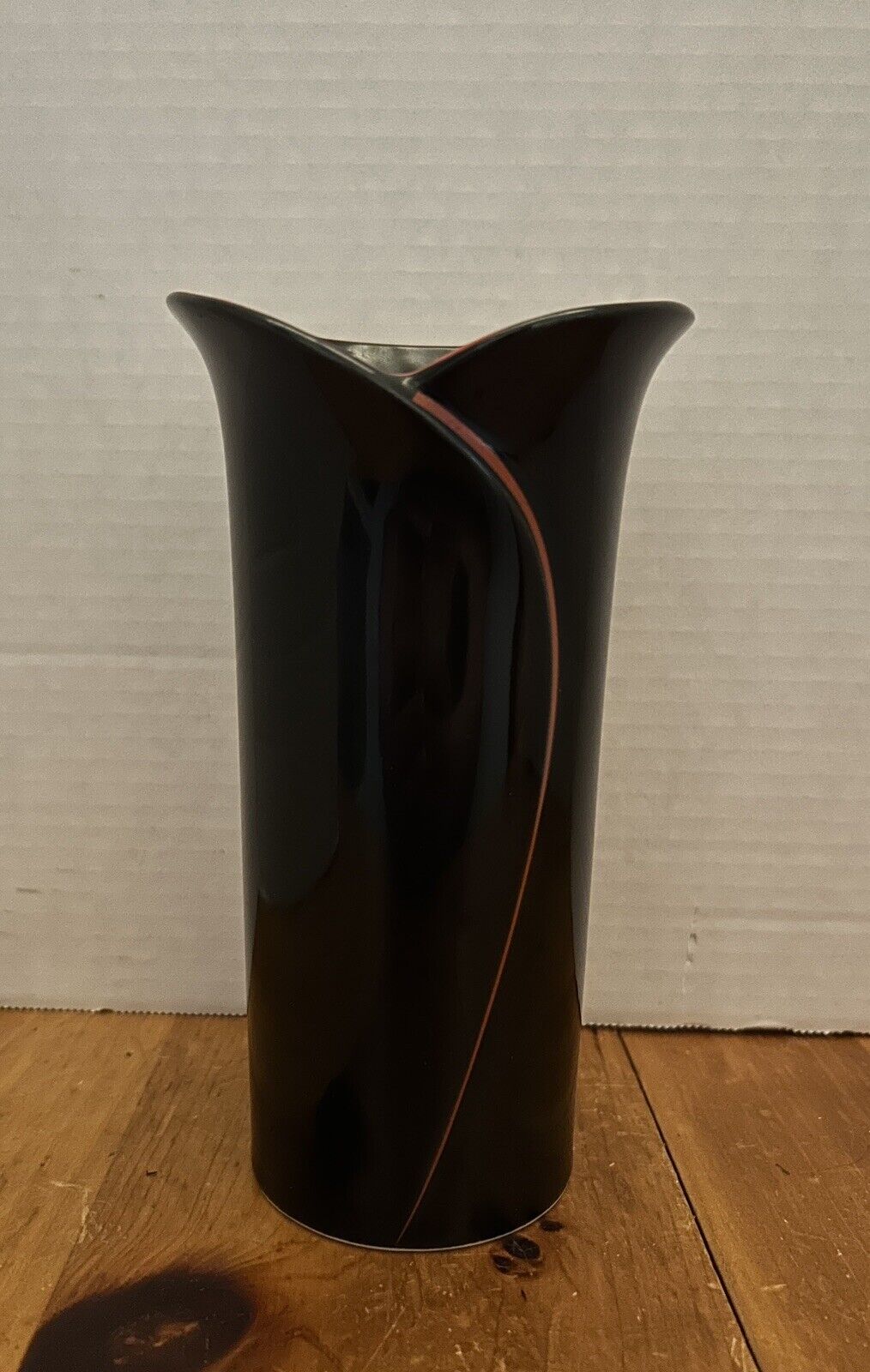 Vintage Seizan Japan Porcelain Vase Black Red Trim