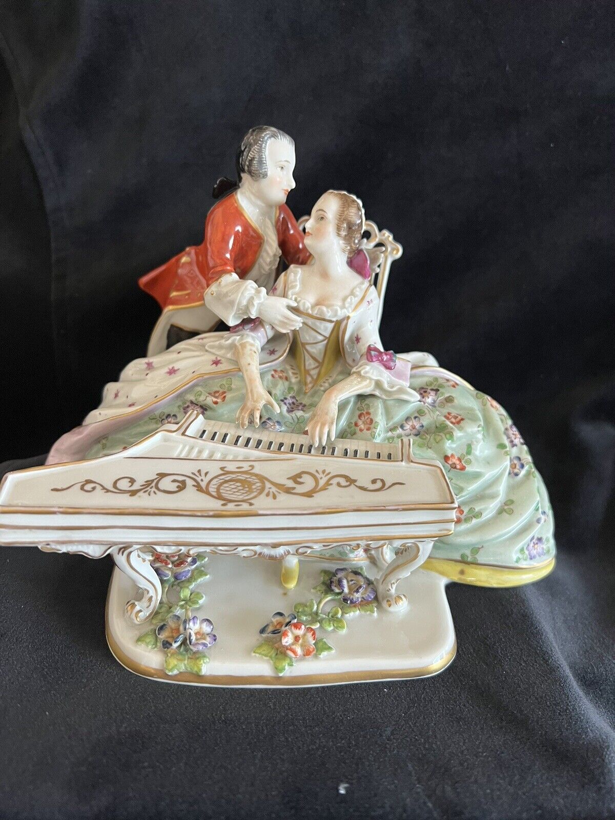 Rare Volstedt Antique Porcelain Figural Group - 2 Figures Behind a Pianola 