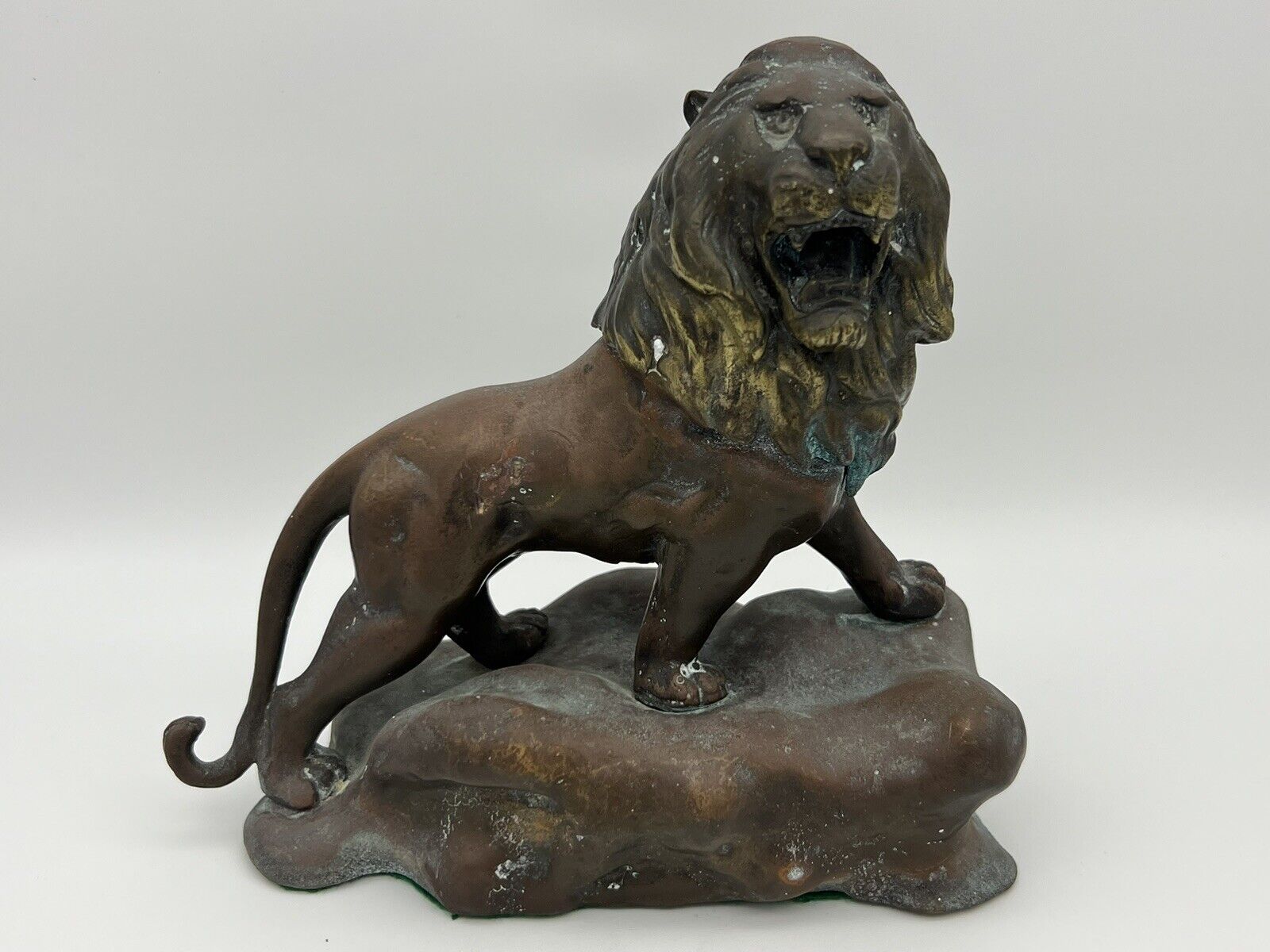 Vintage Lion Figure Bronze and Brass Toned Metal Weighted Base