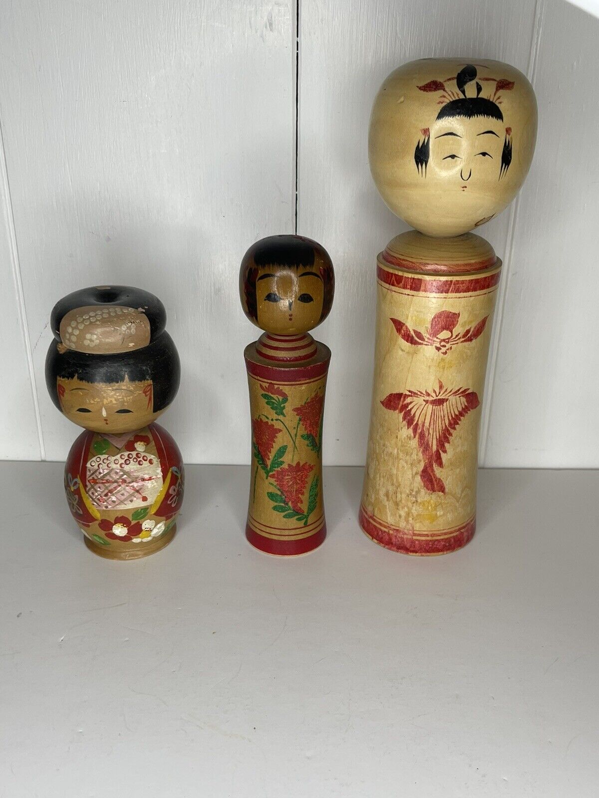 Lot Of 3 Various Vintage Japanese Wooden Kokeshi Dolls