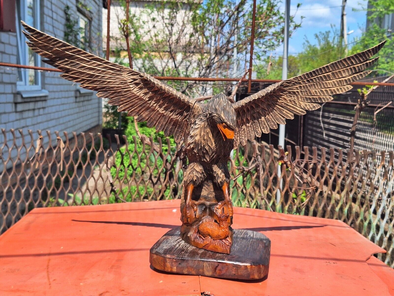 ORIGINAL Eagle Vintage Sculpture USSR Hand carved Home decor1955 Wooden figurin