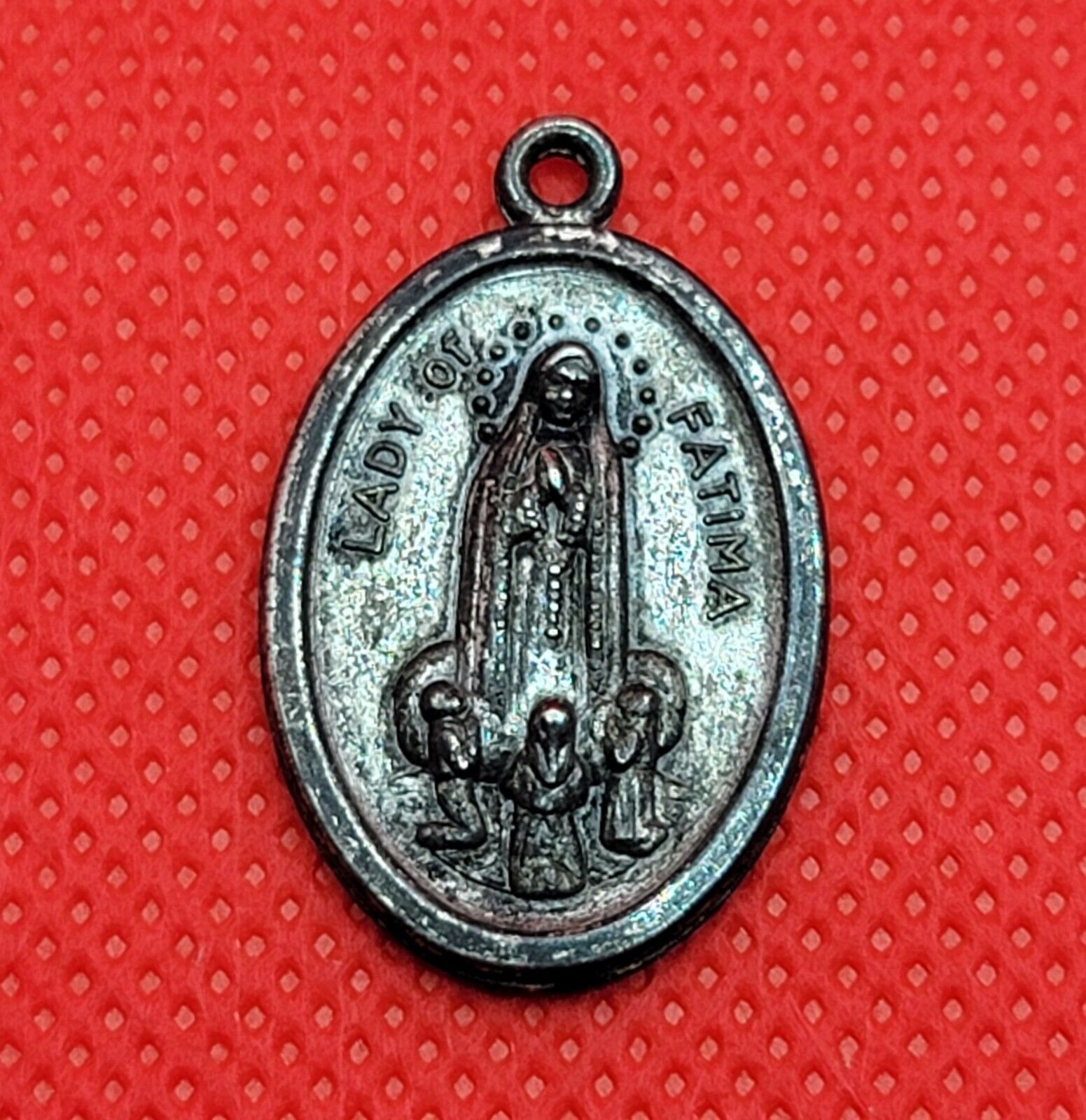 Vintage Lady of Fatima Pray For Us Medal Silver Tone Italy