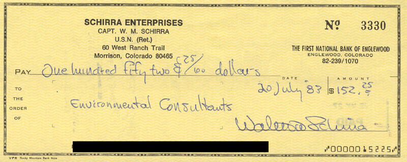 WALLY M. SCHIRRA - CHECK SIGNED 07/20/1983