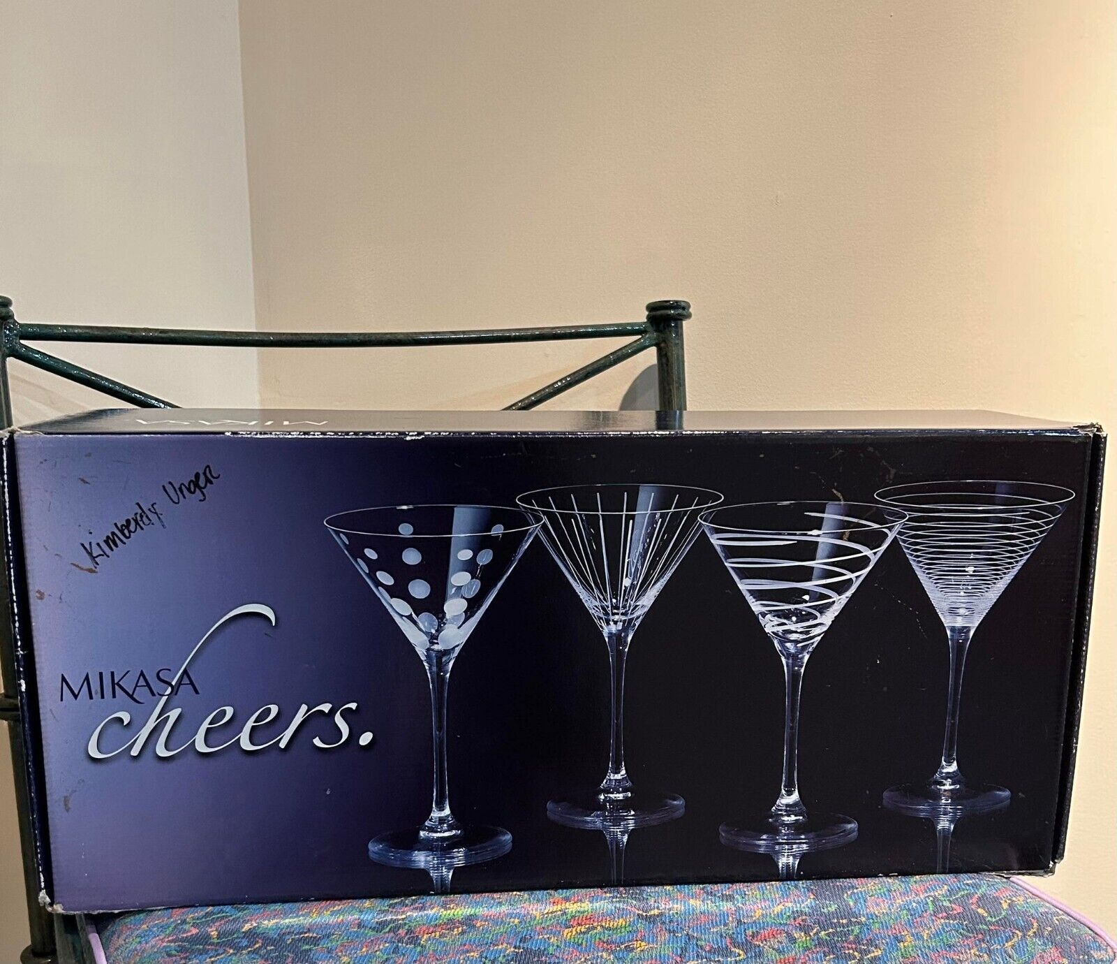 NEW In Box Vintage Mikasa Martini Cocktail Glasses CHEERS Barware