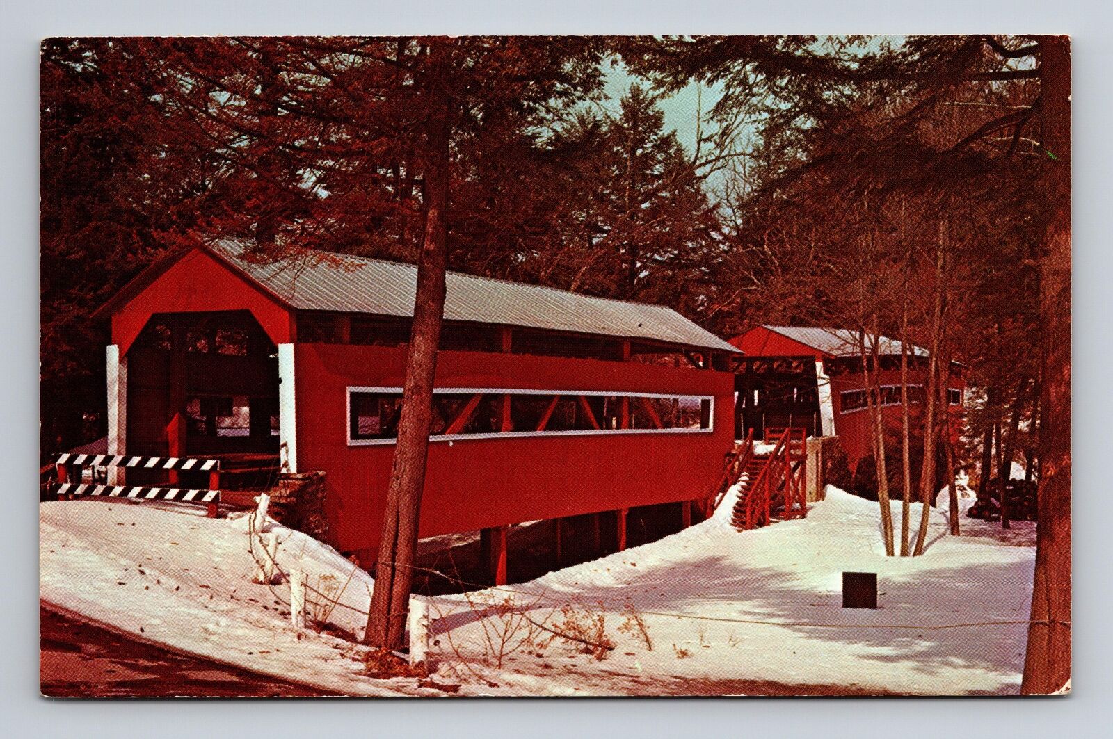 c1974 Chrome Postcard Forks PA Pennsylvania Covered Twin Bridges Rt 339