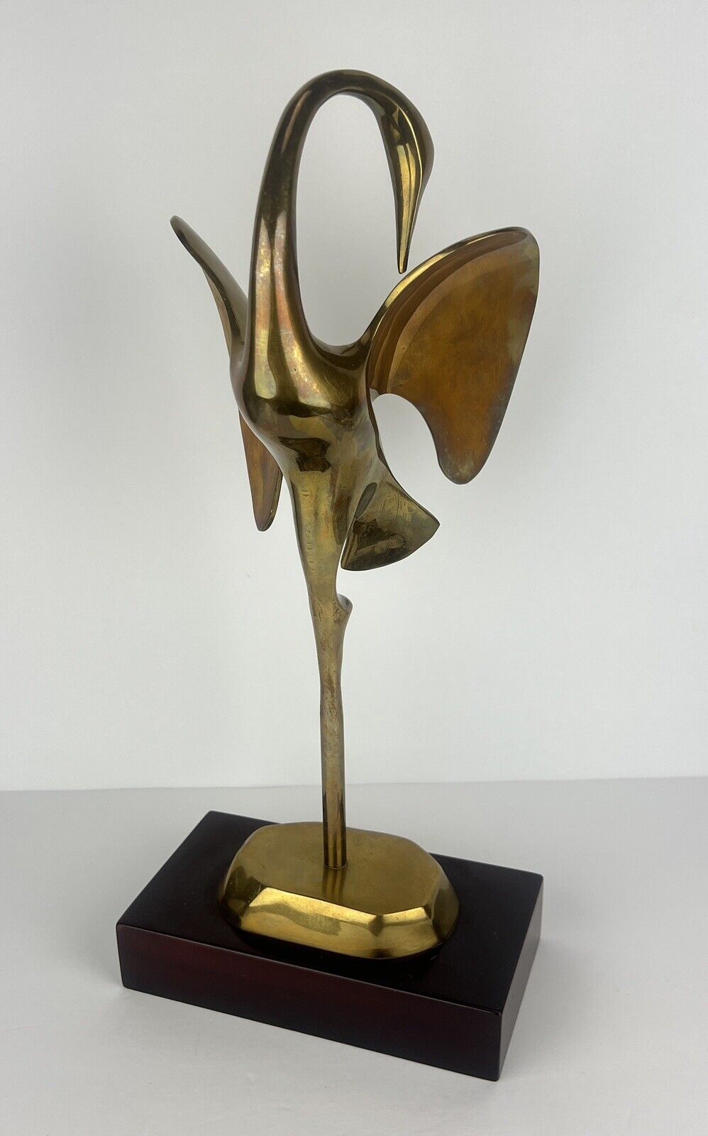 Vintage Brass Sculpture Crane Bird Abstract 17in