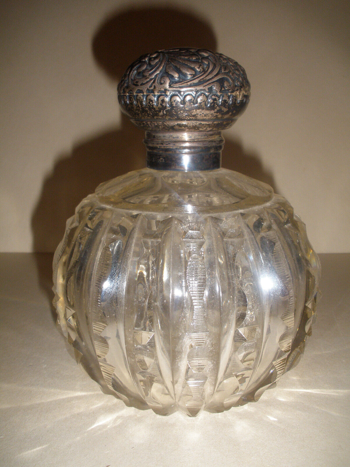 Large Antique Sterling Silver Crystal Perfume Bottle Henry Matthews Birmingham