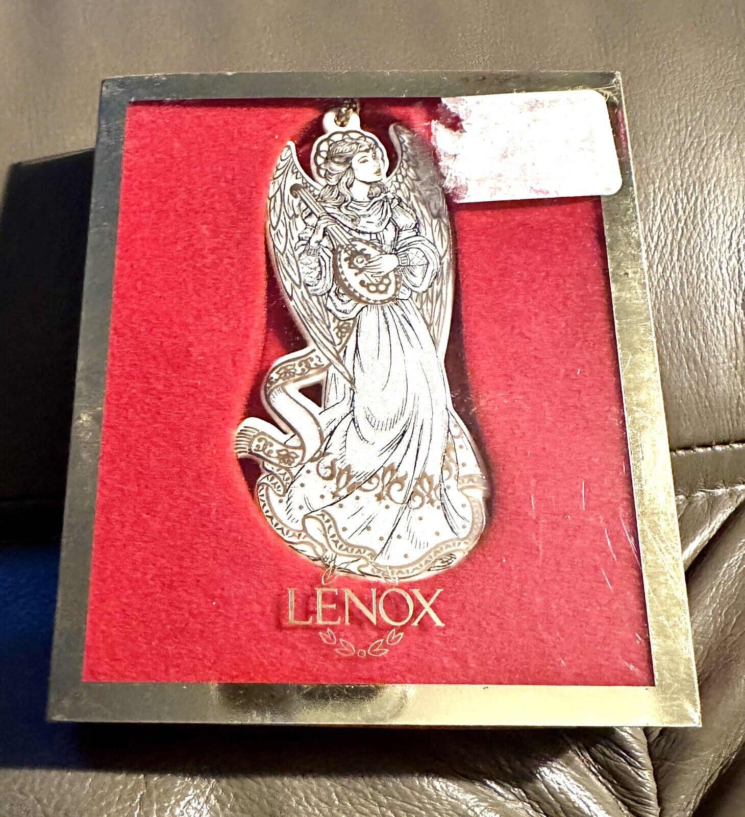 Lenox Baroque Angel w/ Mandolin Porcelain Xmas Ornament in Box Silver & Gold
