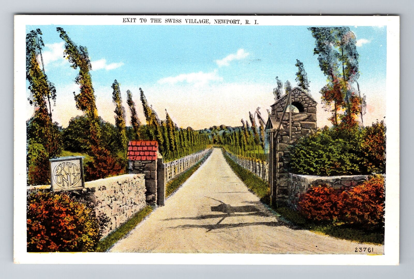 Newport, RI-Rhode Island, Swiss Village Exit Antique, Vintage Souvenir Postcard