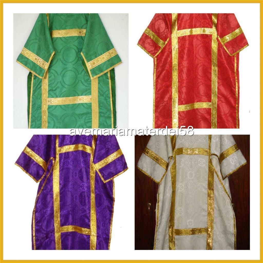 4 Roman Deacon Dalmatic Vestment Sets in Red,Green,Purple,White+Stoles,Maniples