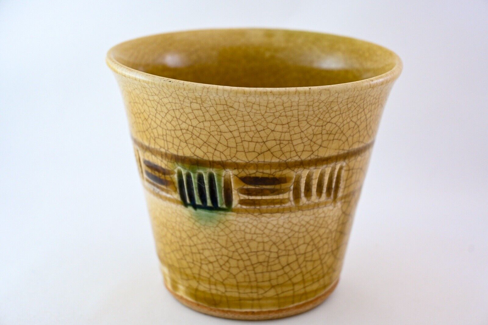 Japanese Handmade Sake Cup Kiseto Yellow Brown Glaze Rokubei Seto Akazu ware