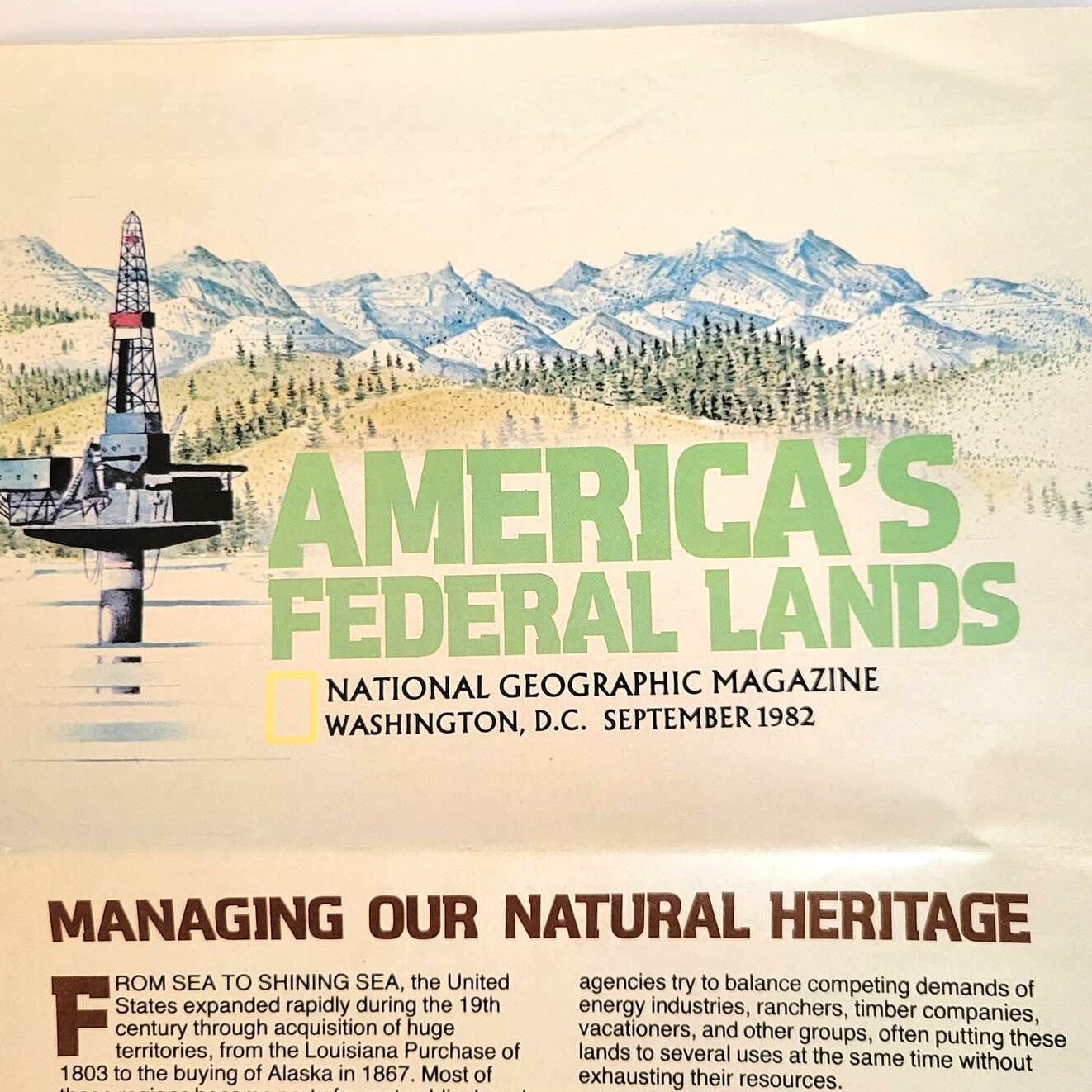 Vintage America\'s Federal Lands Map National Geographic Magazine Circa 1982