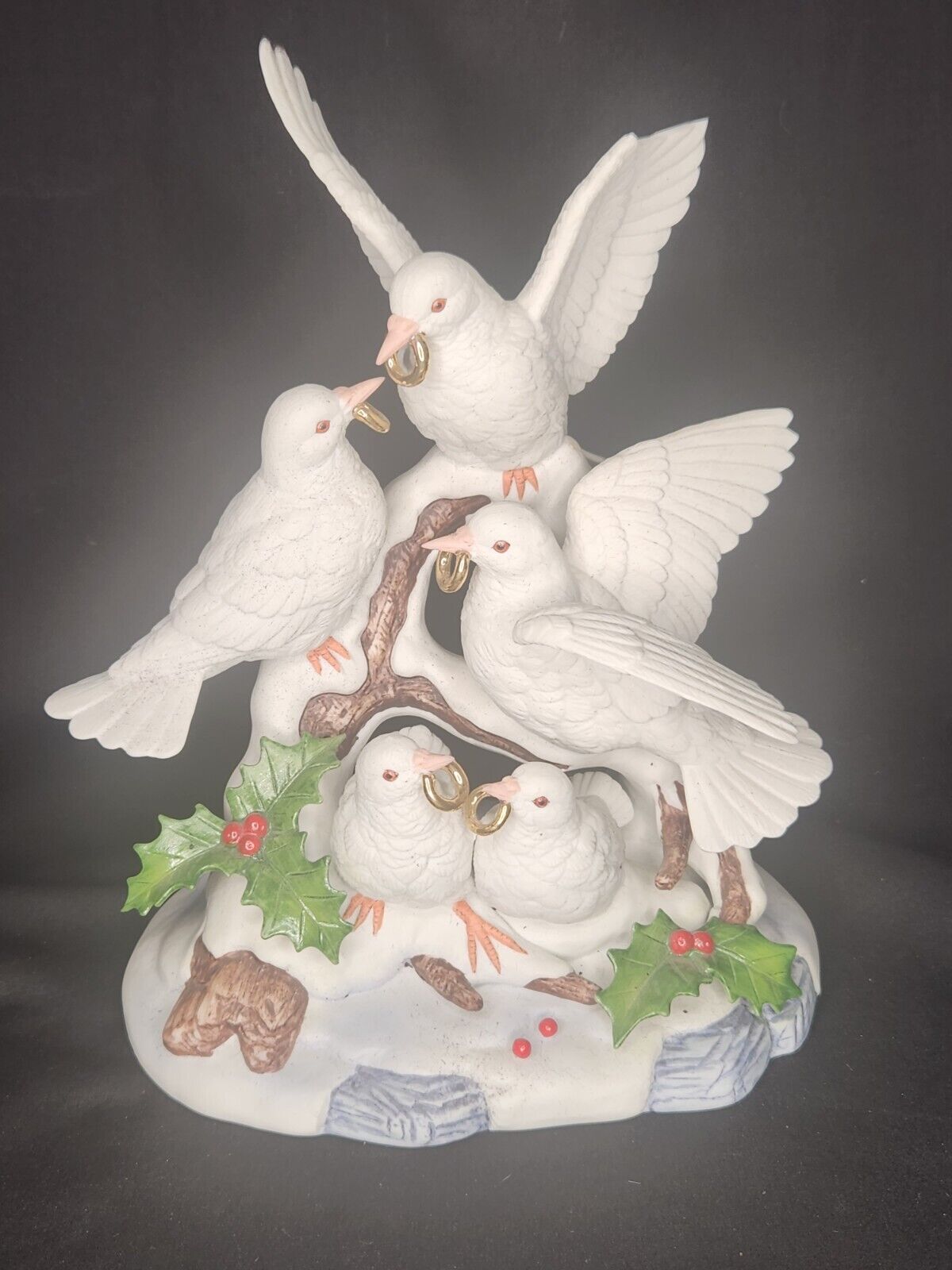 Vintage 1992 5 Doves With Golden Rings By Andrea Sadek Figurine 8908 Christmas