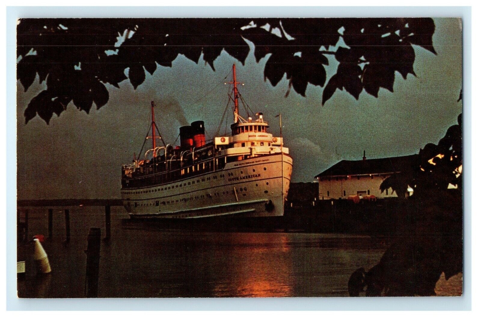 c1950\'s Sunset Reflection S.S Steamer Ship South American Vintage Postcard