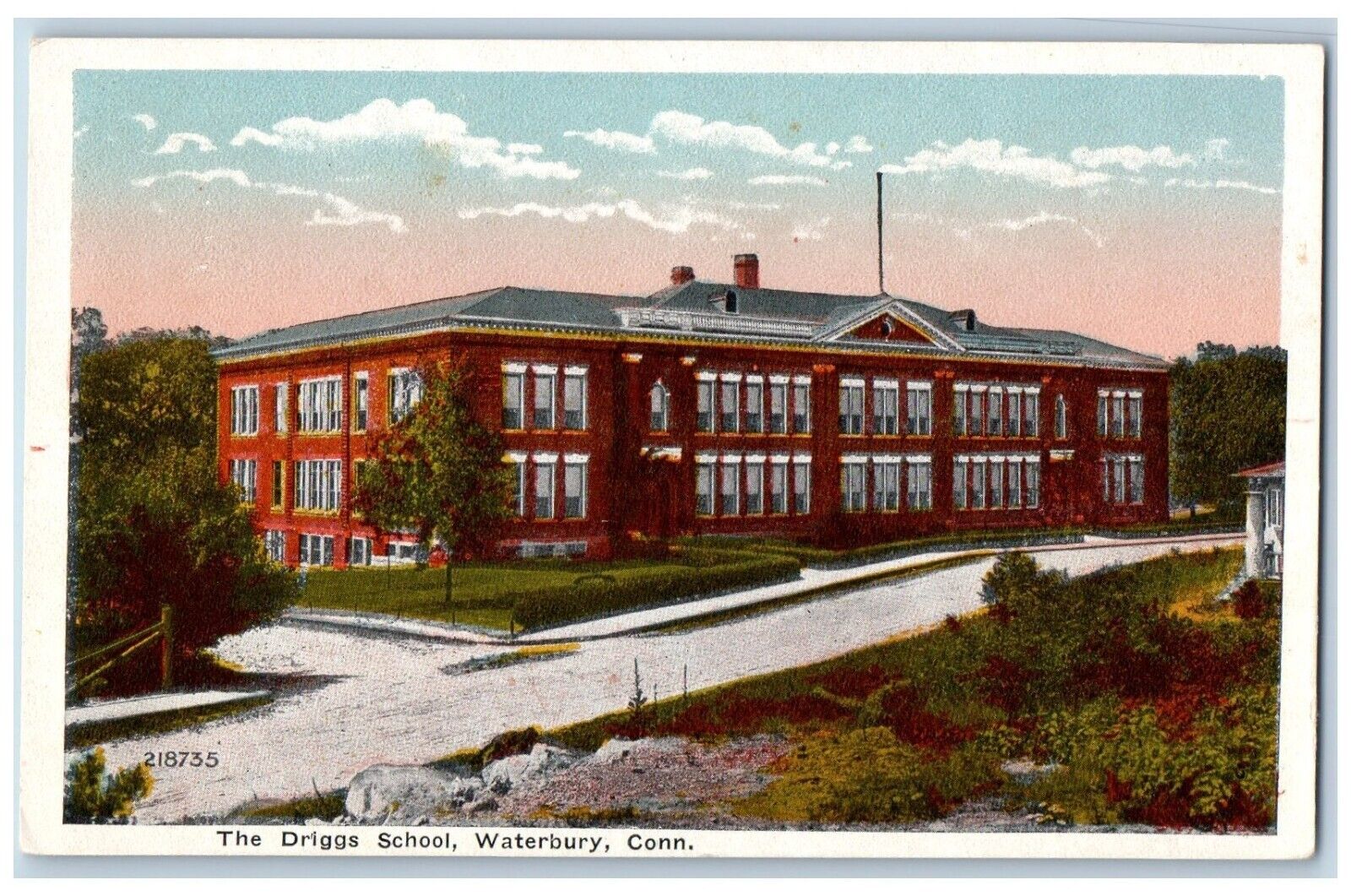 Waterbury Connecticut Postcard Driggs School Exterior View c1920 Vintage Antique