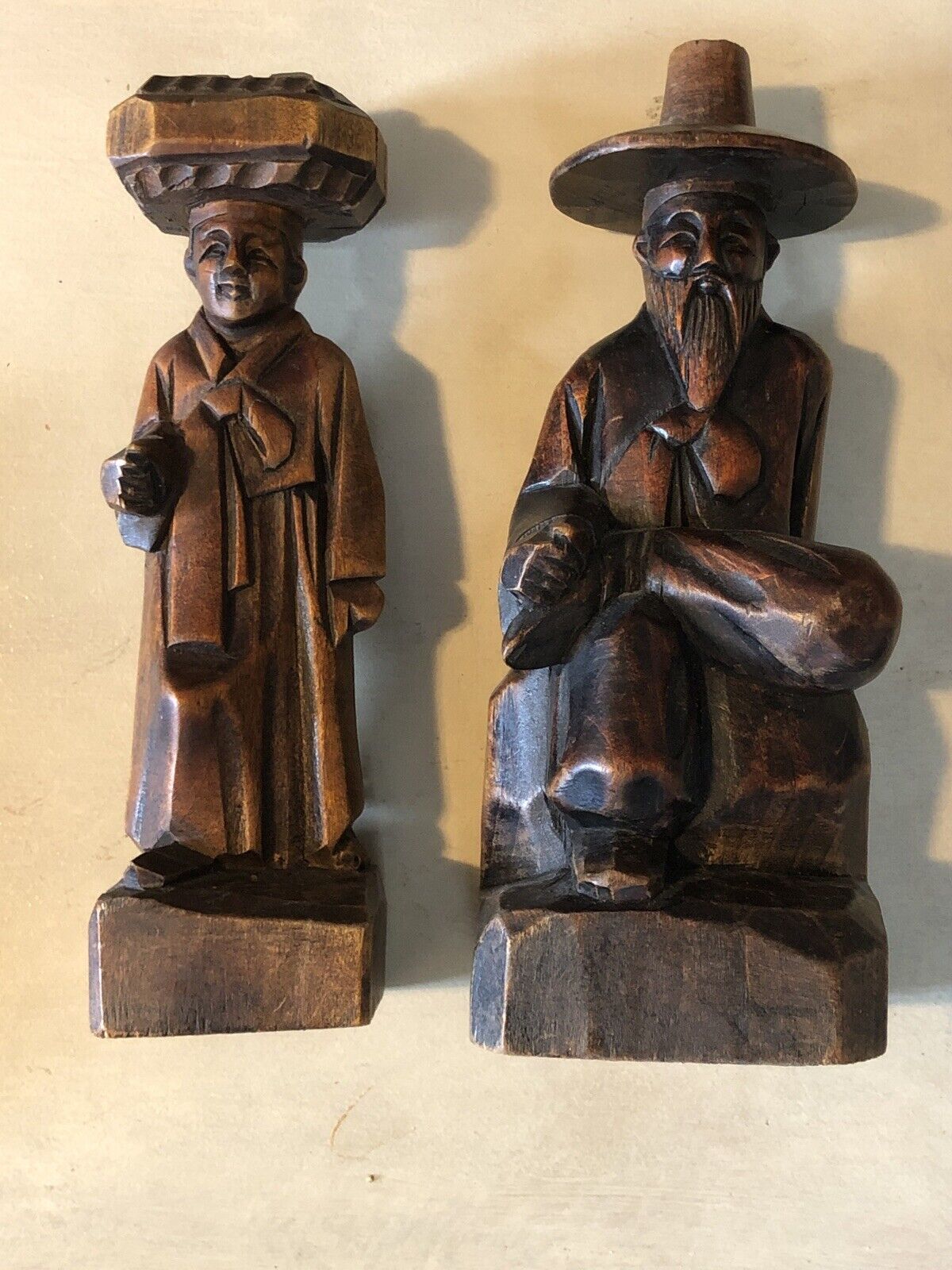 Vintage Asian 1960s Hand Carved 8” Man And Woman From South Korea