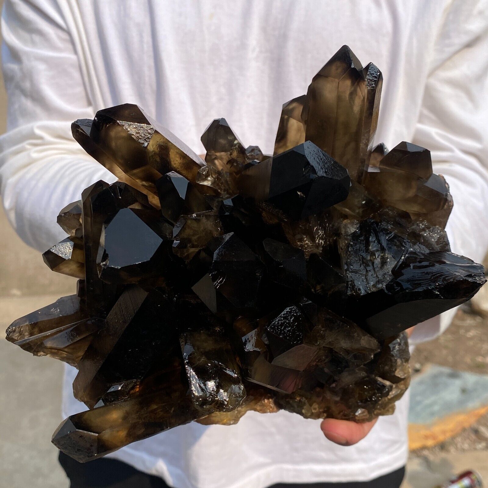 8.2lb Large Natural Black Smoky Quartz Crystal Cluster Rough Mineral Specimen